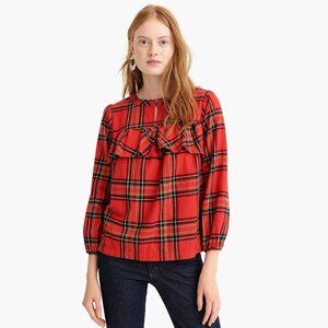 J.Crew Festive Ruffle Flannel Red Plaid Top Size XL